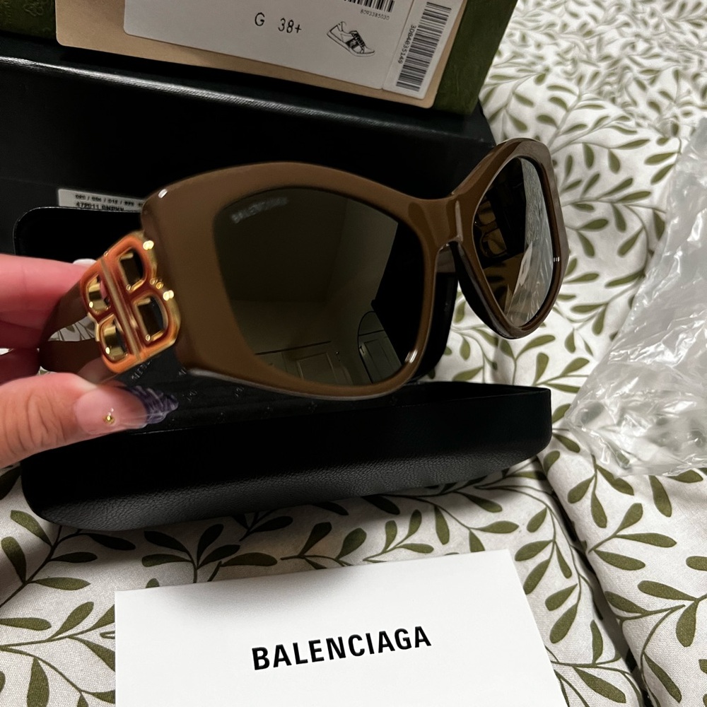 Balenciaga Brown Luxury Sunglasses with Gold Embellishment